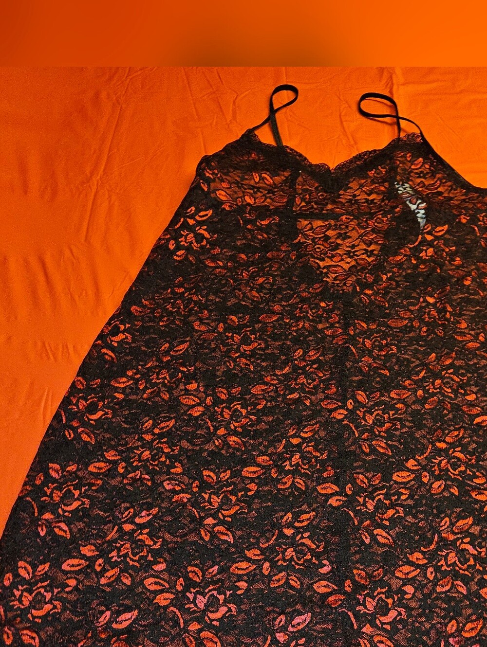 Lilac & London Black & Red Lace Slip Chemise szLarge Like New 22"